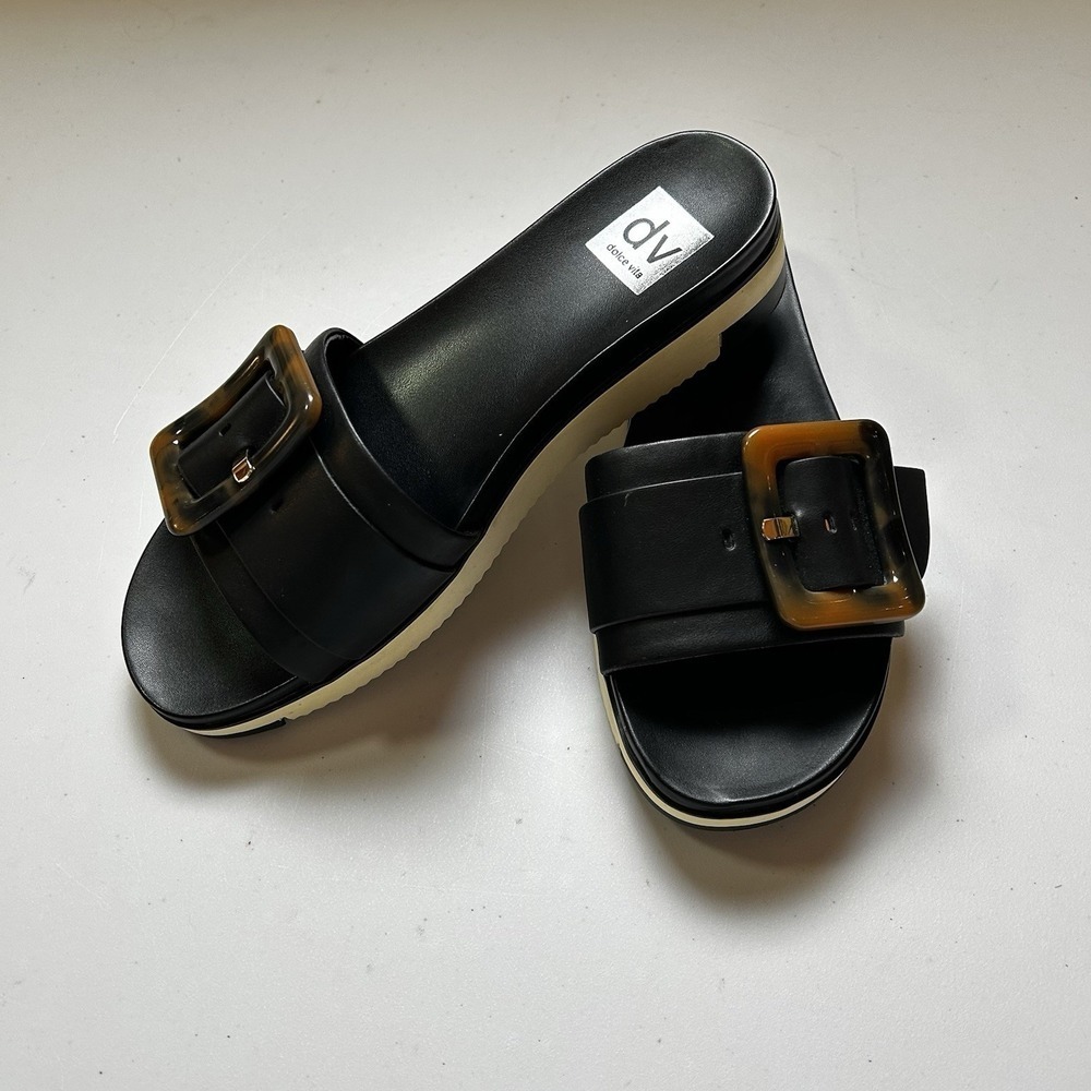 DV By Dolce Vita Black Caster Sandal with Tortoise shell buckle size 9 - Picture 2 of 3